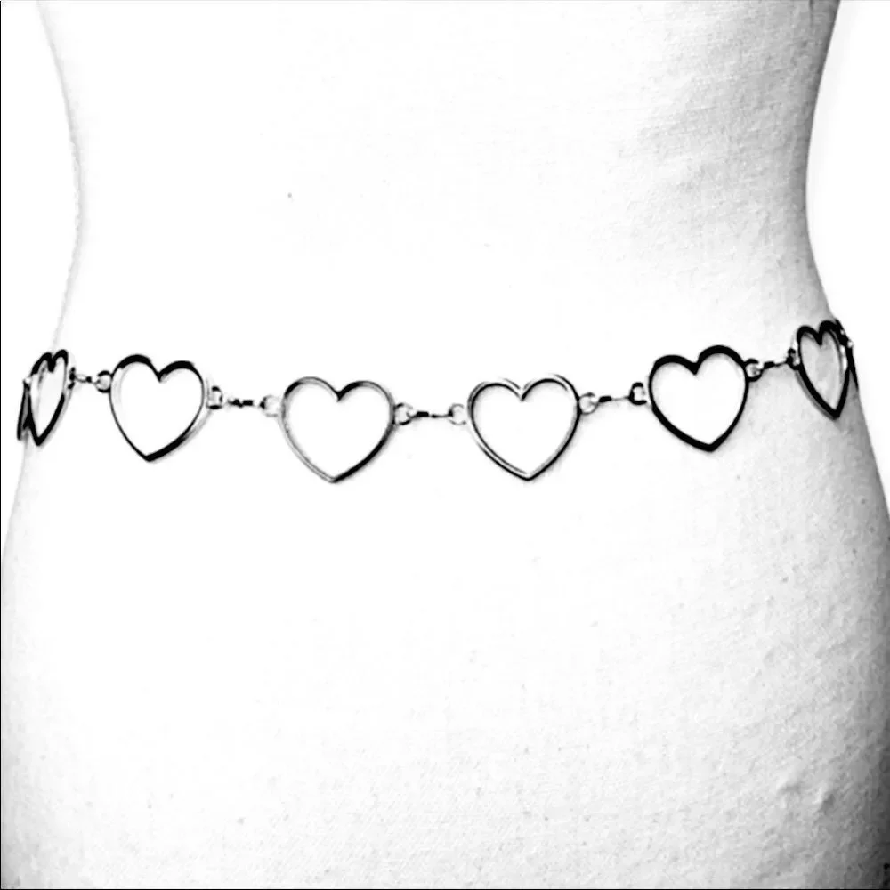 Silver Open Heart Adjustable Body Chain Waist Belt NEW